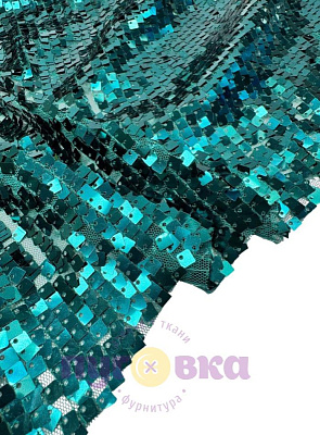 Пайетки на сетке цвет морская волна