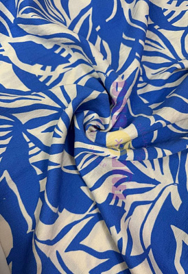 Вискоза Бохо Листья небесно-голубые Акция до 31.08