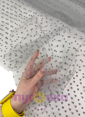 Фатин флок Горошек ш.1,5м,серый