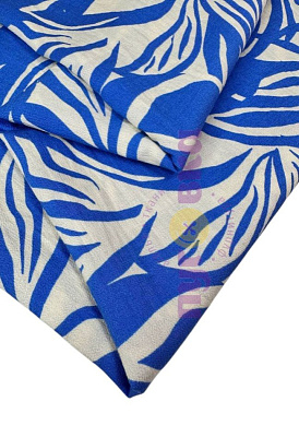 Вискоза Бохо Листья небесно-голубые Акция до 31.08