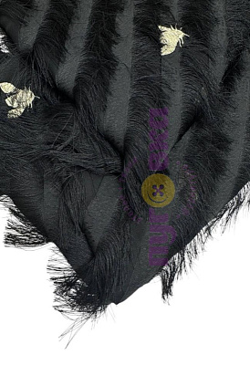 Креп-шифон с диагональной бахромой и пчелками цвет черный