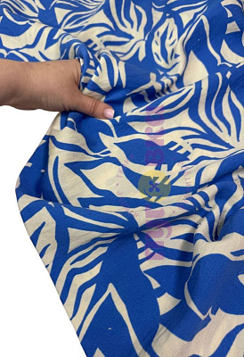 Вискоза Бохо Листья небесно-голубые Акция до 31.08