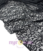 Гипюр стрейч "Жгутик" с фестоном, черный/ новый!