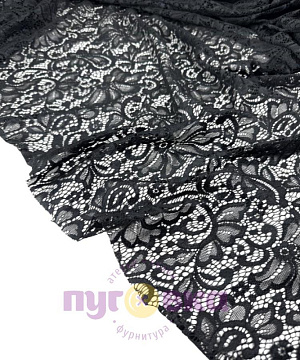 Гипюр стрейч "Жгутик" с фестоном, черный/ новый!