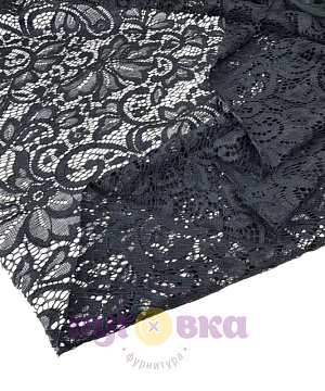 Гипюр стрейч "Жгутик" с фестоном, черный/ новый!