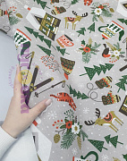 Рогожка Зимние забавы на сером 29038